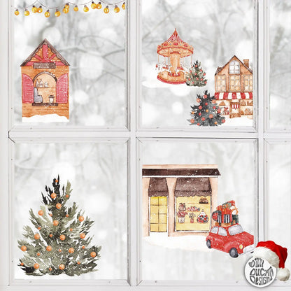 Decal Festive Town Winter Village Window Decal Set Dizzy Duck Designs