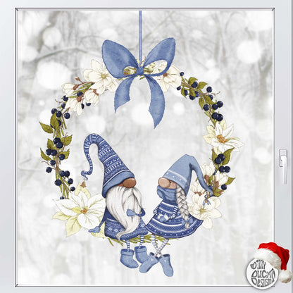 Decal Girl & Boy Christmas Gnome Wreath - Blue Dizzy Duck Designs
