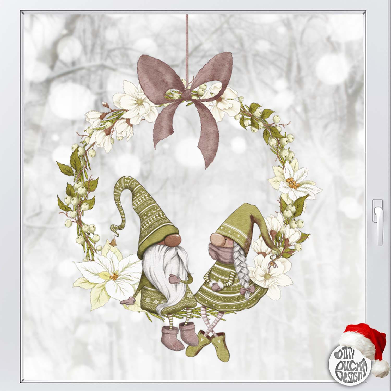 Decal Girl & Boy Christmas Gnome Wreath - Green Dizzy Duck Designs
