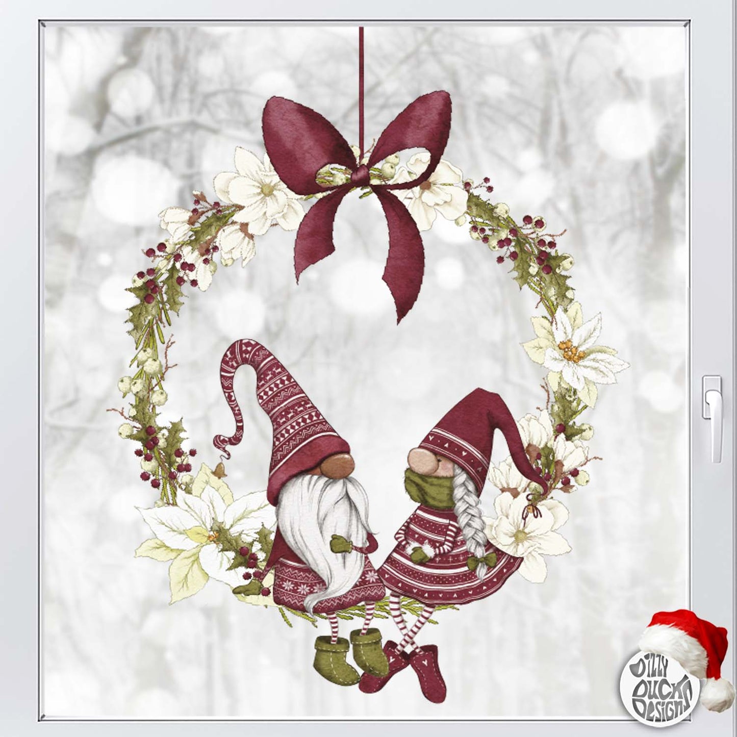 Decal Girl & Boy Christmas Gnome Wreath - Red Dizzy Duck Designs