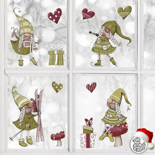 Decal Green Girl Gnome Window Decal Set Dizzy Duck Designs