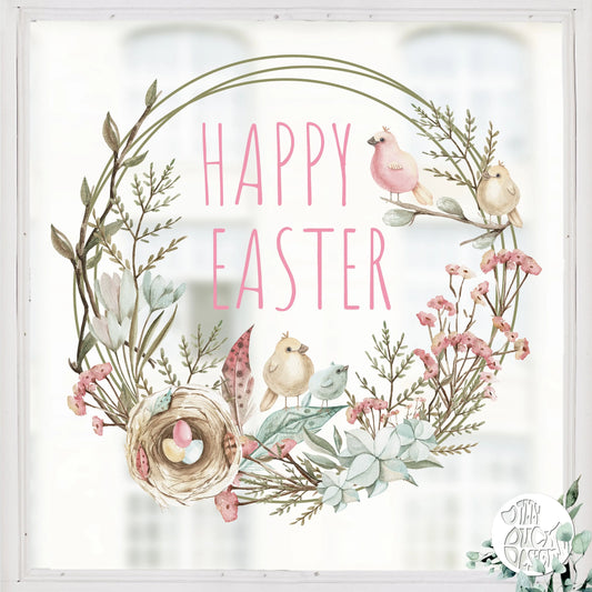 Decal Happy Easter Spring Pastel Wreath Window Decal Dizzy Duck Designs