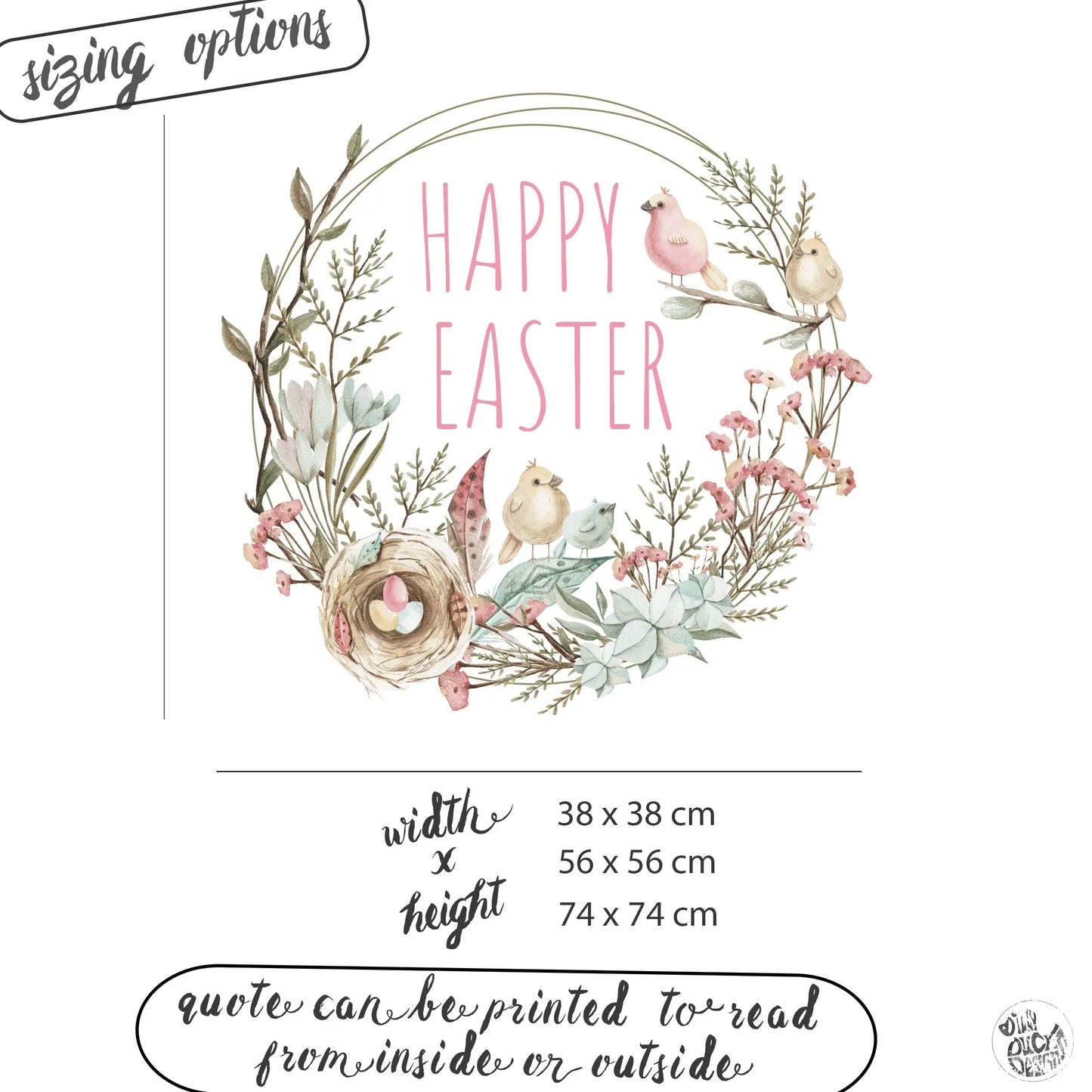 Decal Happy Easter Spring Pastel Wreath Window Decal Dizzy Duck Designs
