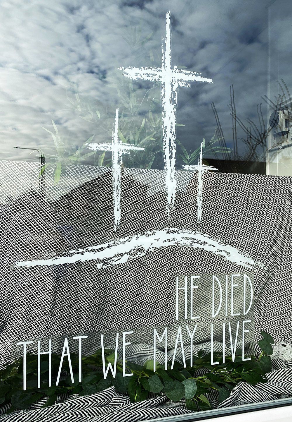 Decal 'He Died' Easter Window Decal - Chalk effect Dizzy Duck Designs