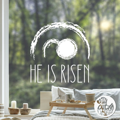 Decal 'He Is Risen' Easter Window Decal - Chalk effect Dizzy Duck Designs