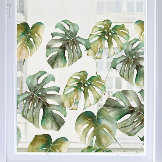 Privacy Window Monstera Leaf Tropical Clear Window Privacy Border Dizzy Duck Designs