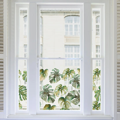 Privacy Window Monstera Leaf Tropical Clear Window Privacy Border Dizzy Duck Designs
