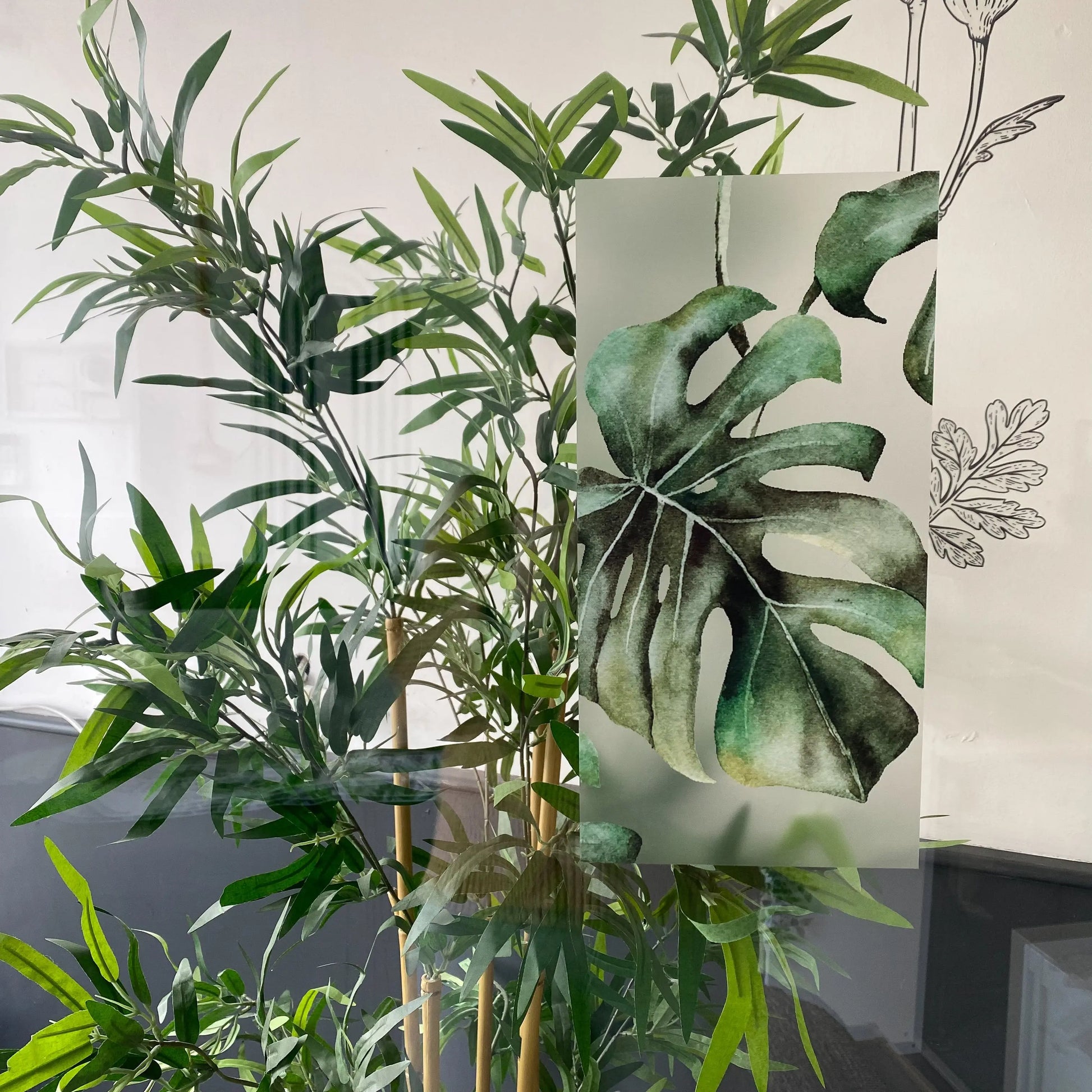 best window for monstera Monstera Leaf Tropical Frosted Window Privacy Border – Dizzy Duck Designs