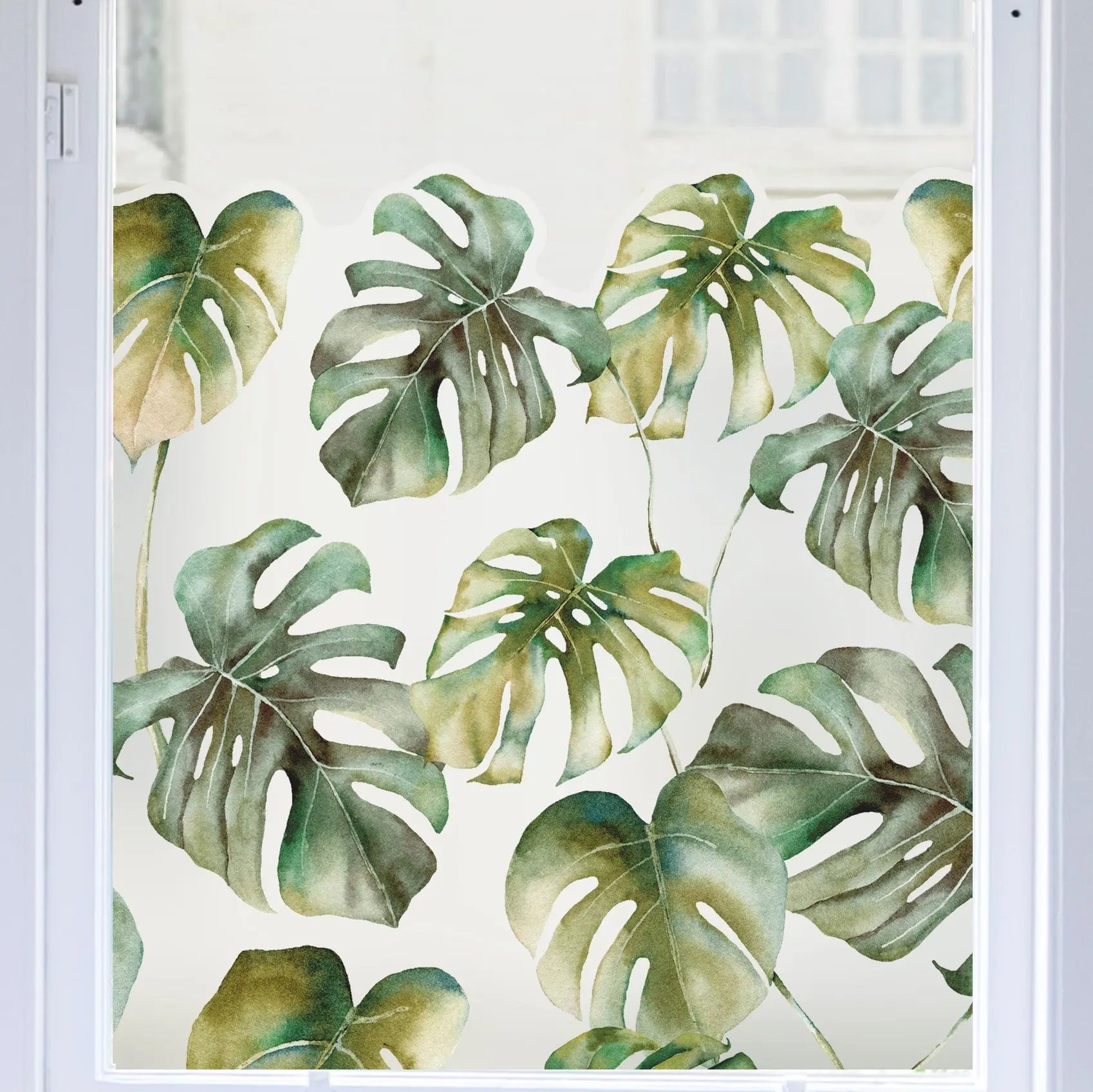 Privacy Window Monstera Leaf Tropical Frosted Window Privacy Border Dizzy Duck Designs