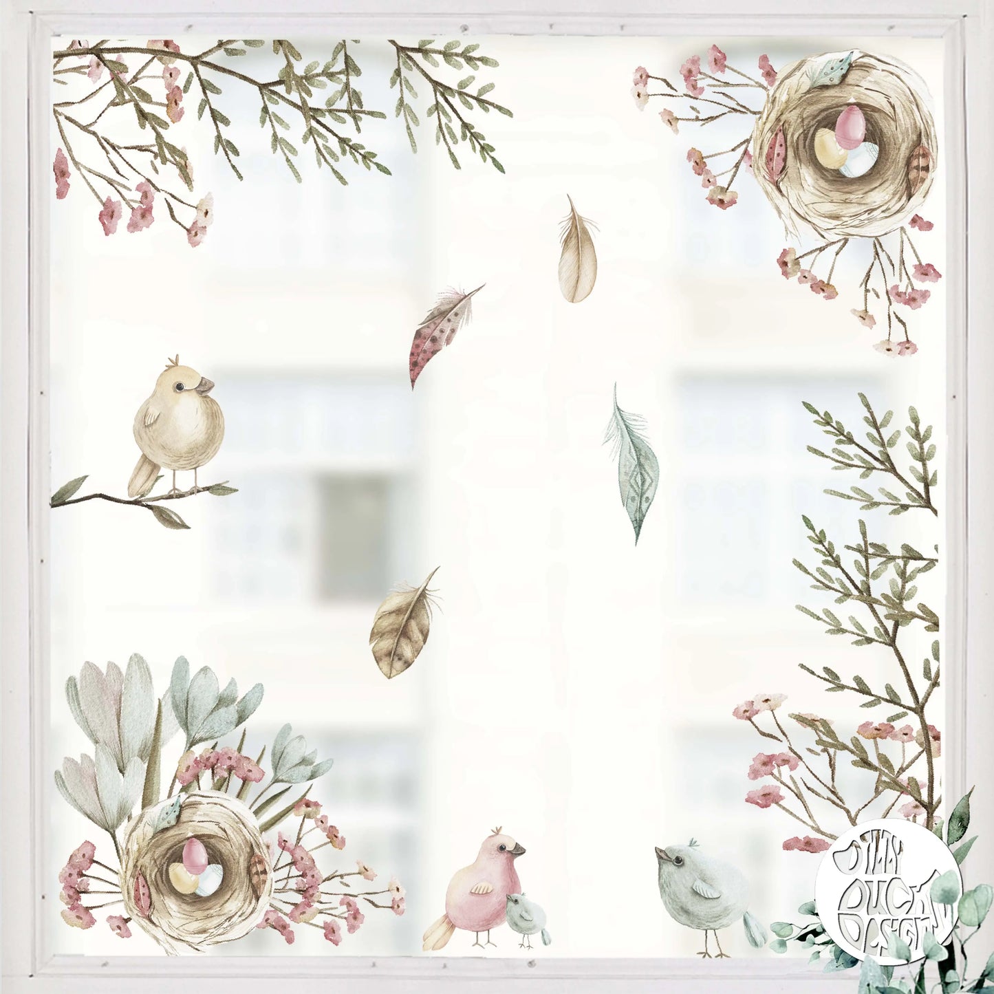 Decal Pastel Flower Bird Spring Window Decal Set Dizzy Duck Designs