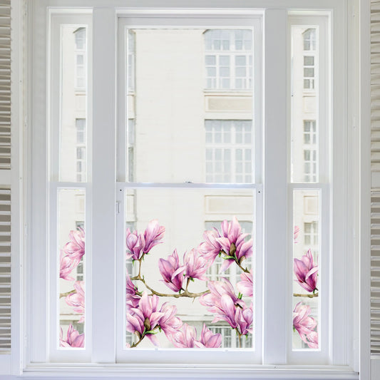Pink Magnolias Clear Window Privacy Border - Dizzy Duck Designs