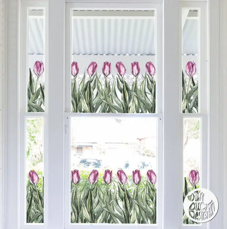 Decal Pink Tulip Border Window Decal Dizzy Duck Designs