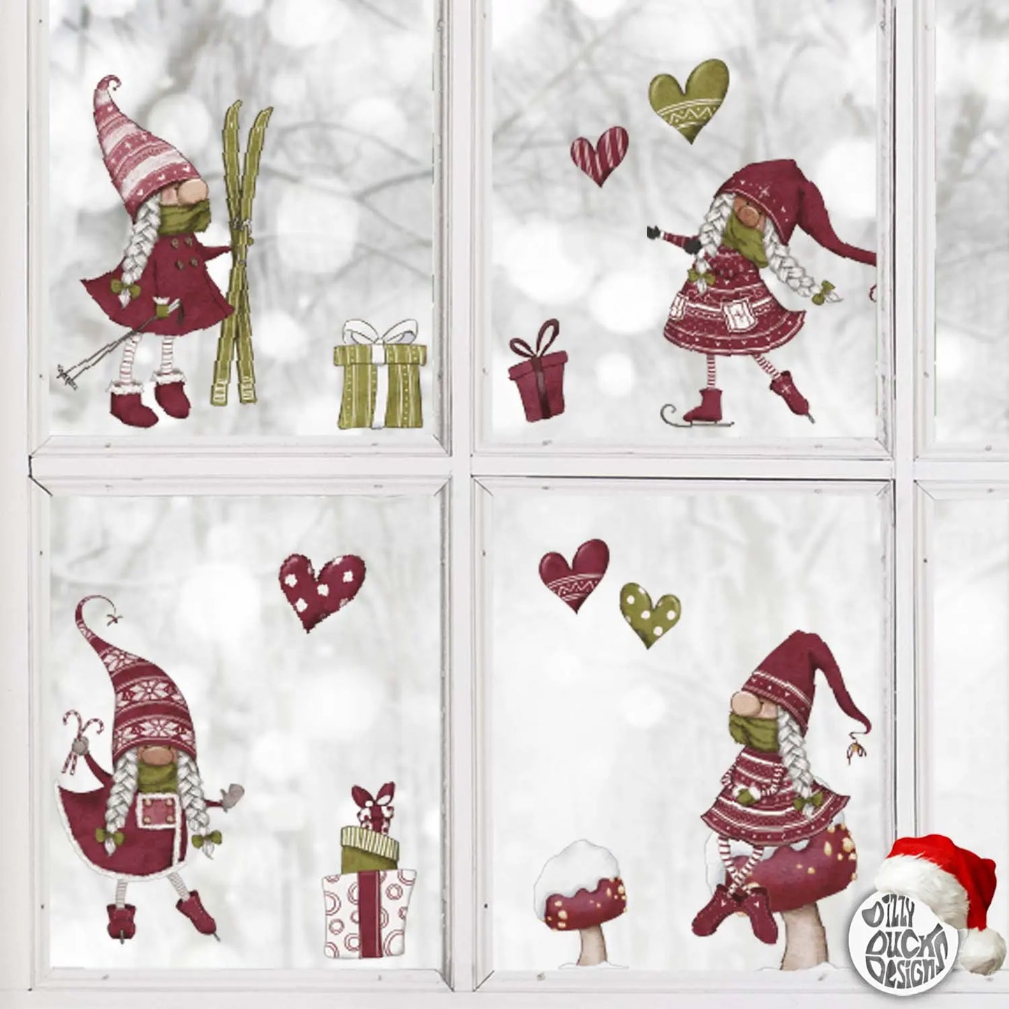 Decal Red Girl Gnome Window Decal Set Dizzy Duck Designs