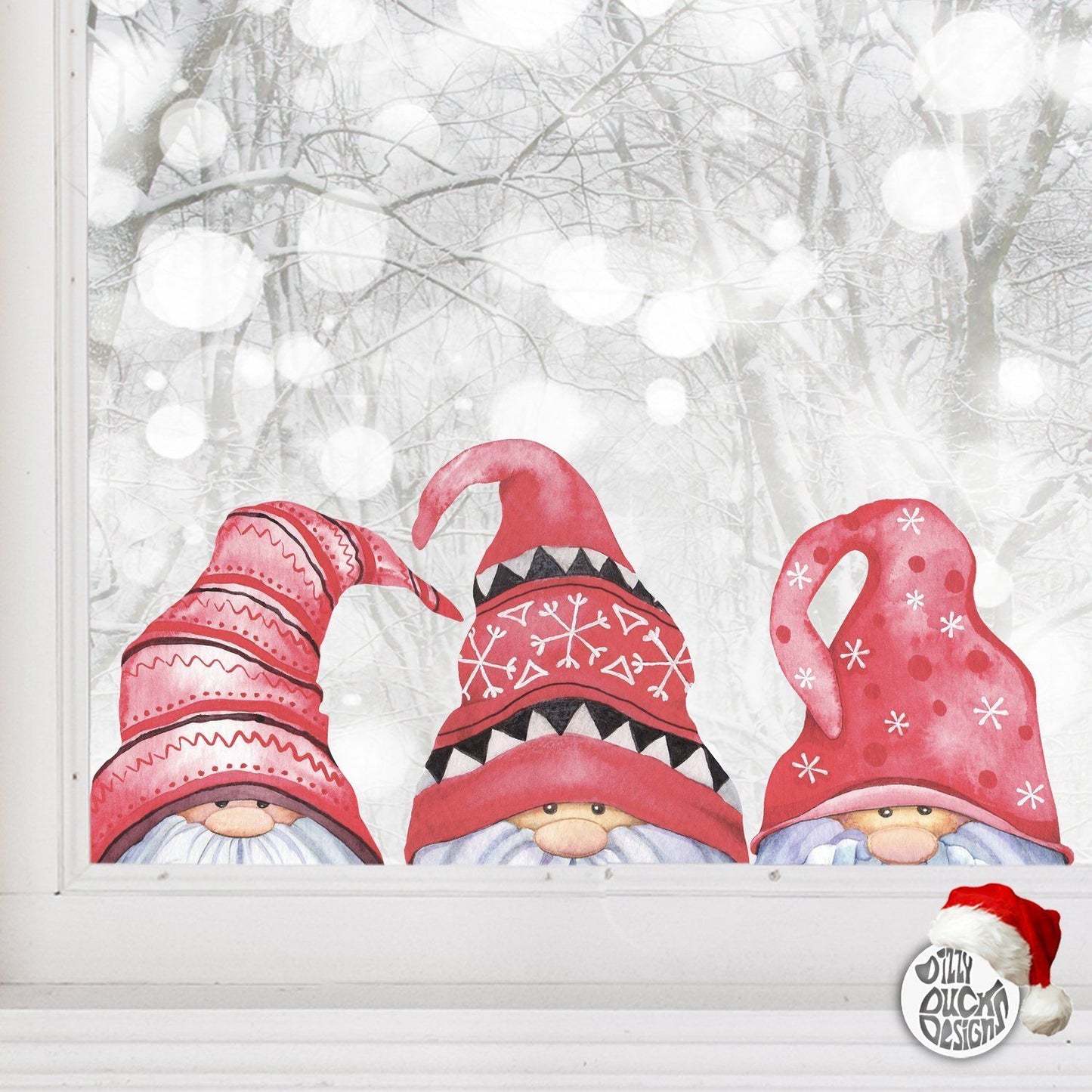 Decal Set of 3 Christmas Peeping Gonk Window Decals Dizzy Duck Designs