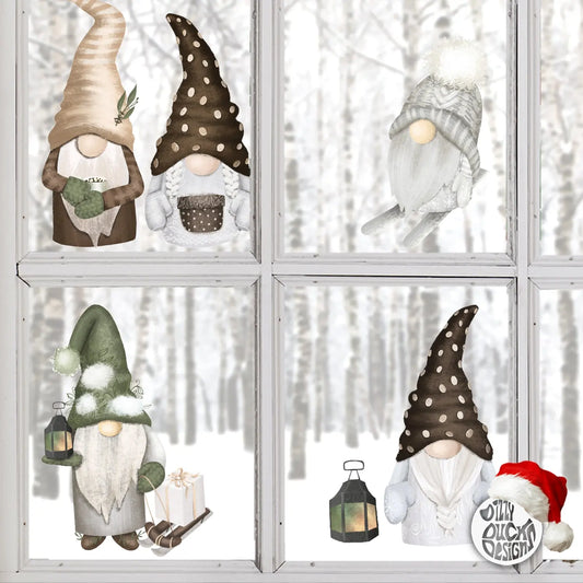 Decal Set of 5 Christmas Gnomes Window Decals Dizzy Duck Designs