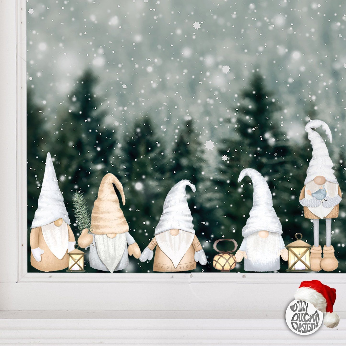 Decal Set of 5 Christmas Gonk Window Decals Dizzy Duck Designs