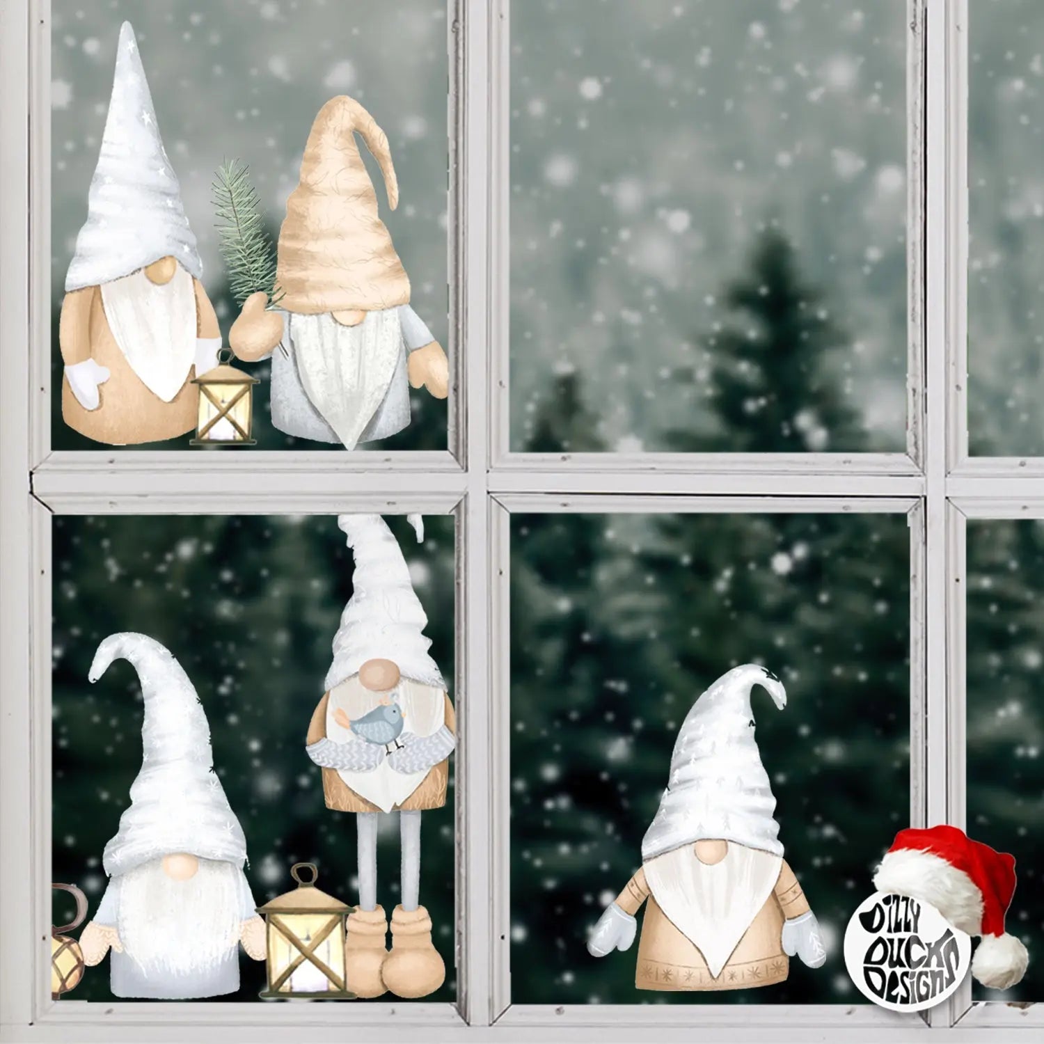 Set of 5 Christmas Gonk Window Decals – Dizzy Duck Designs