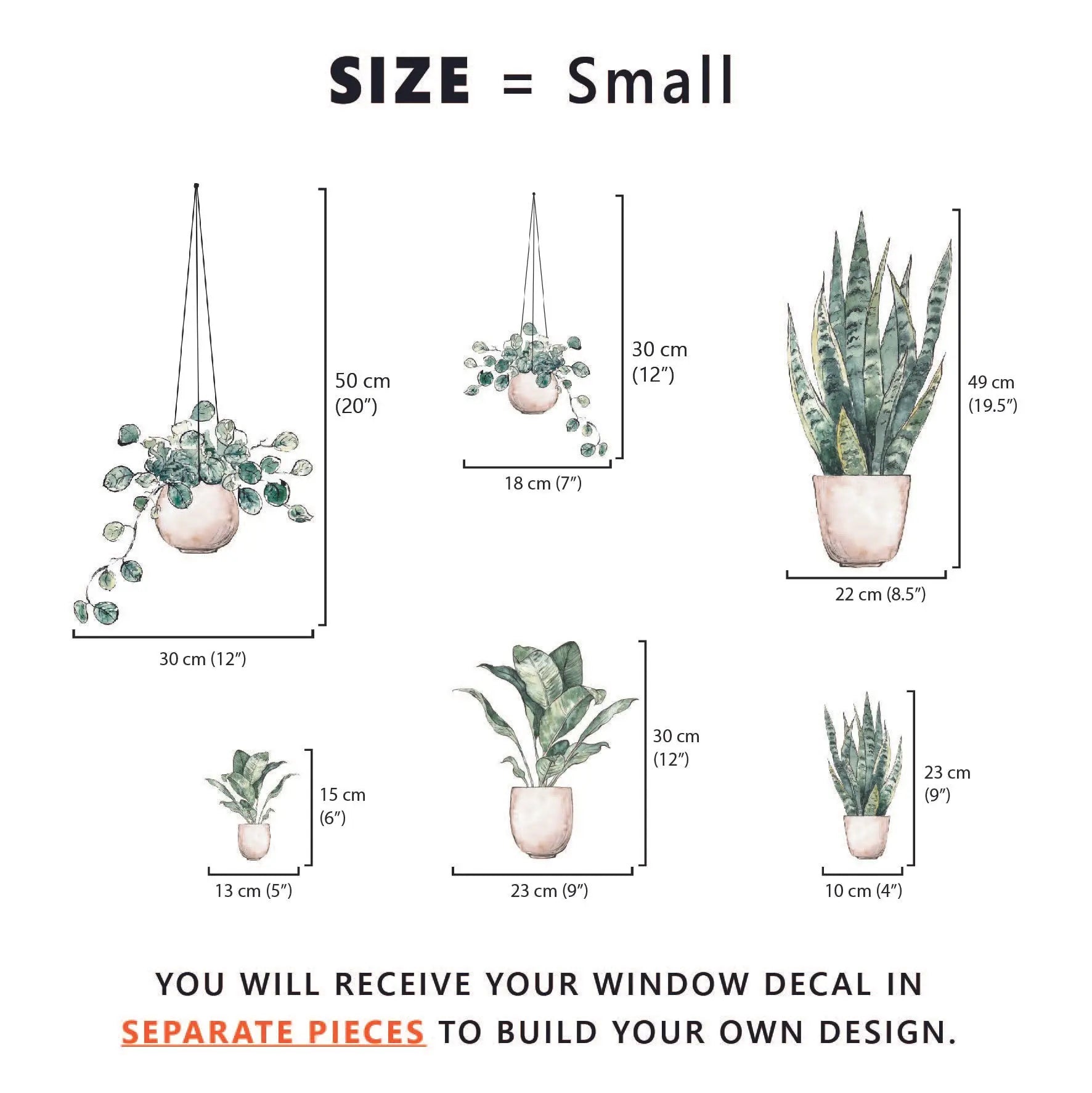 Decal Set of 6 Boho Plants Window Decals Dizzy Duck Designs