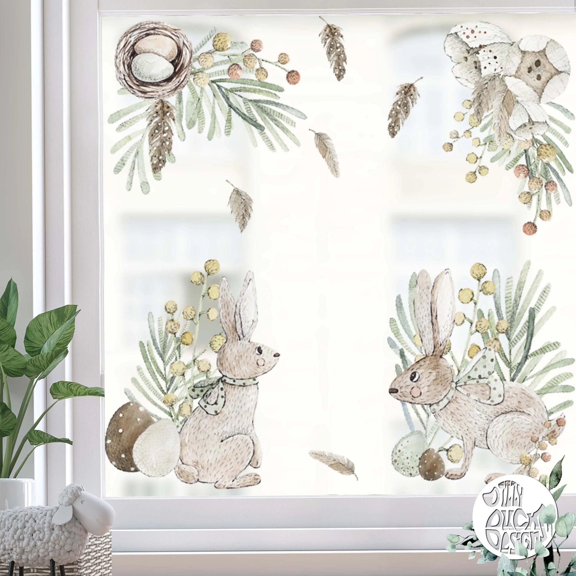 Decal Spring Flower Bunny Easter Window Decal Set Dizzy Duck Designs