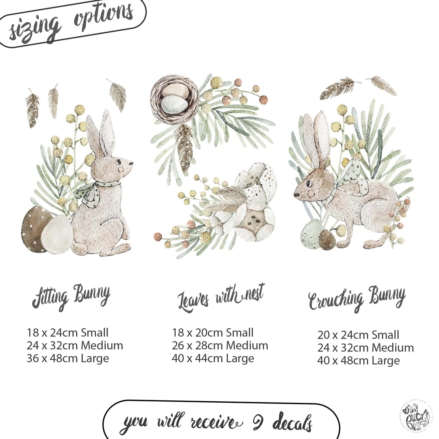 Decal Spring Flower Bunny Easter Window Decal Set Dizzy Duck Designs