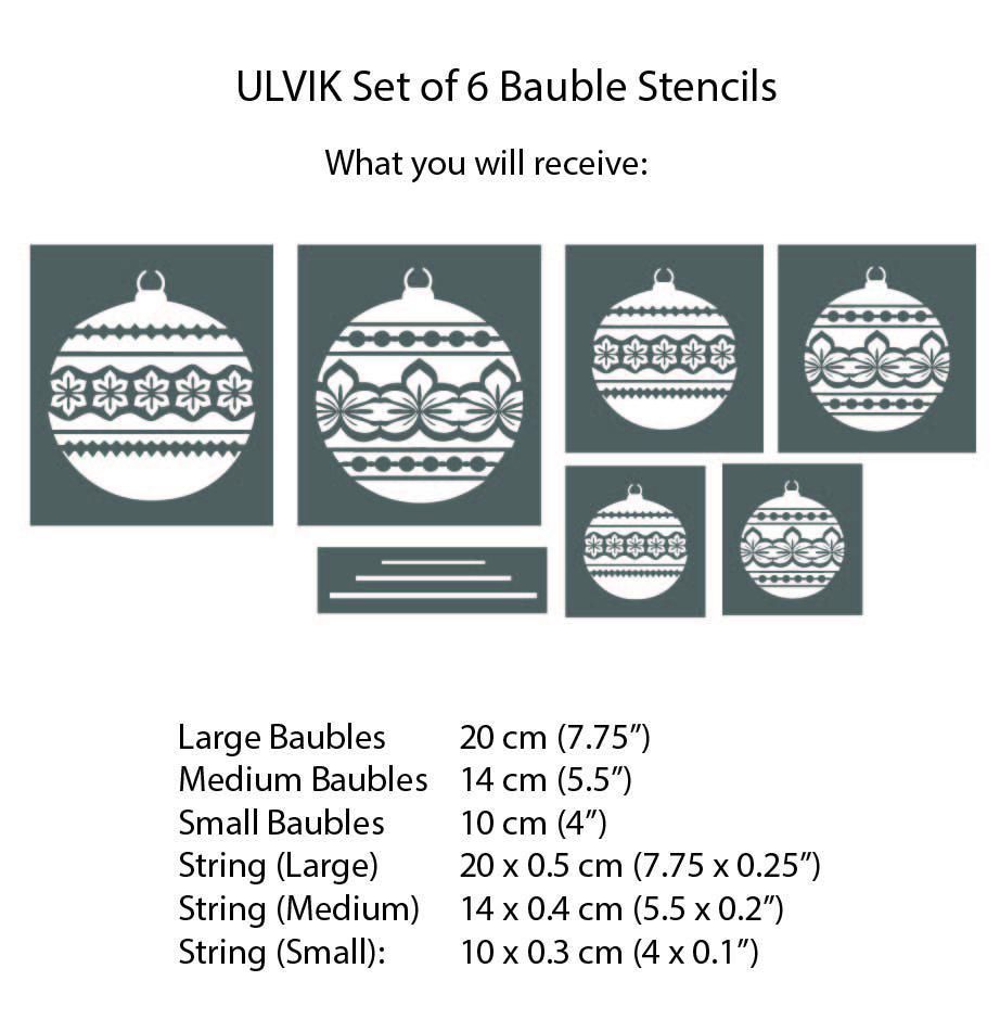 Stencil ULVIK Set of 6 Christmas Bauble Stencils Dizzy Duck Designs