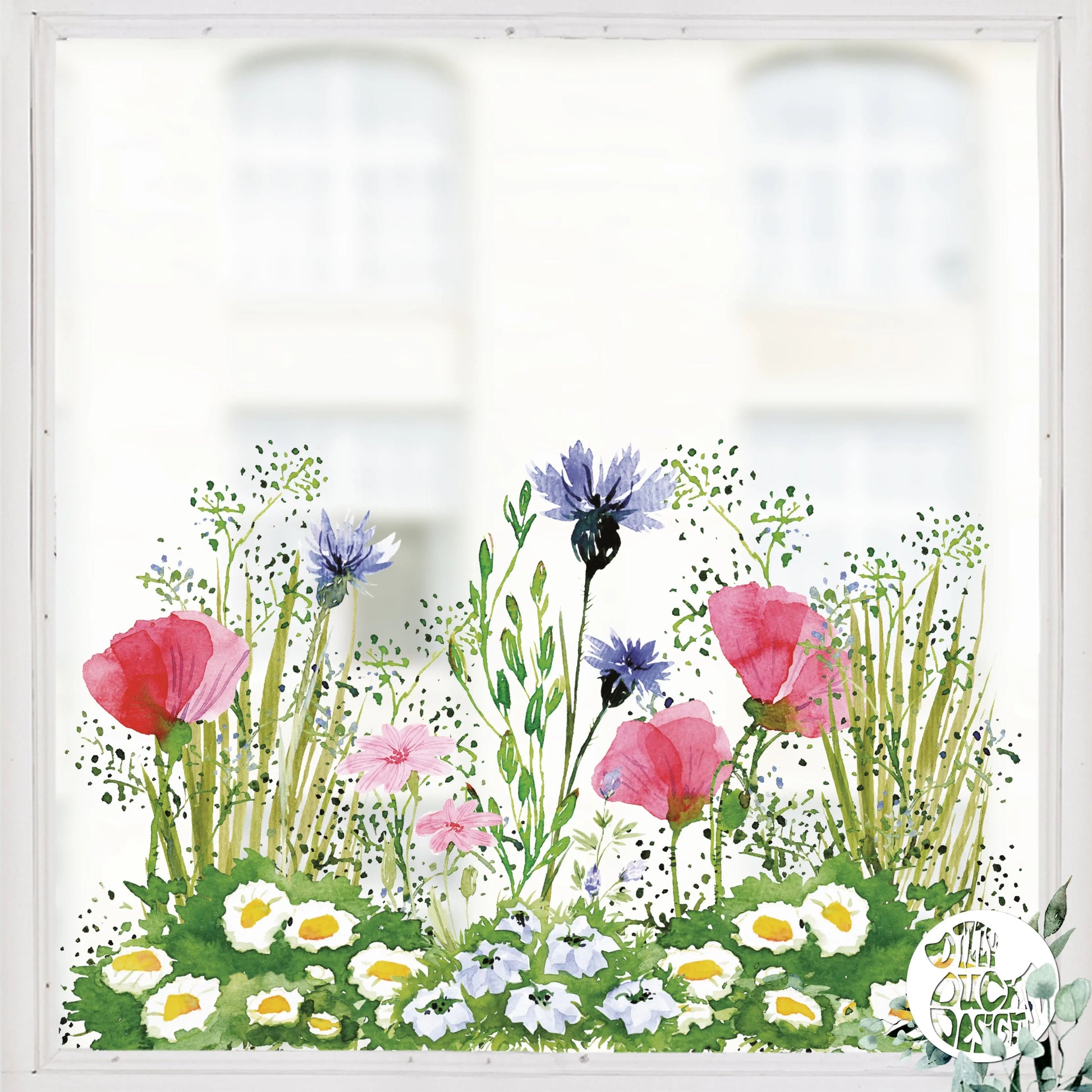 Decal Watercolour Meadow Flowers Window Decal Dizzy Duck Designs