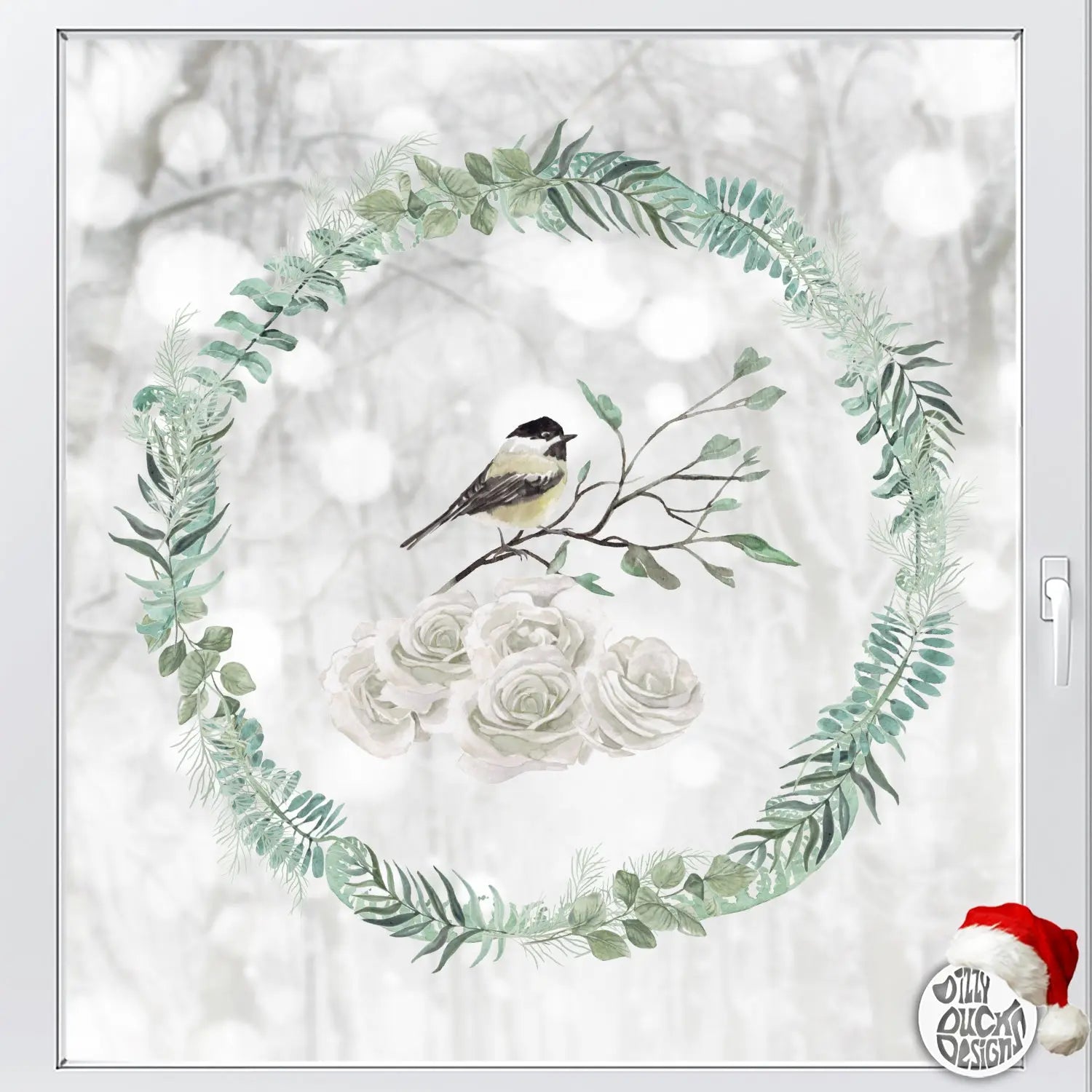 Decal Winter Bird Wreath Window Decal Dizzy Duck Designs