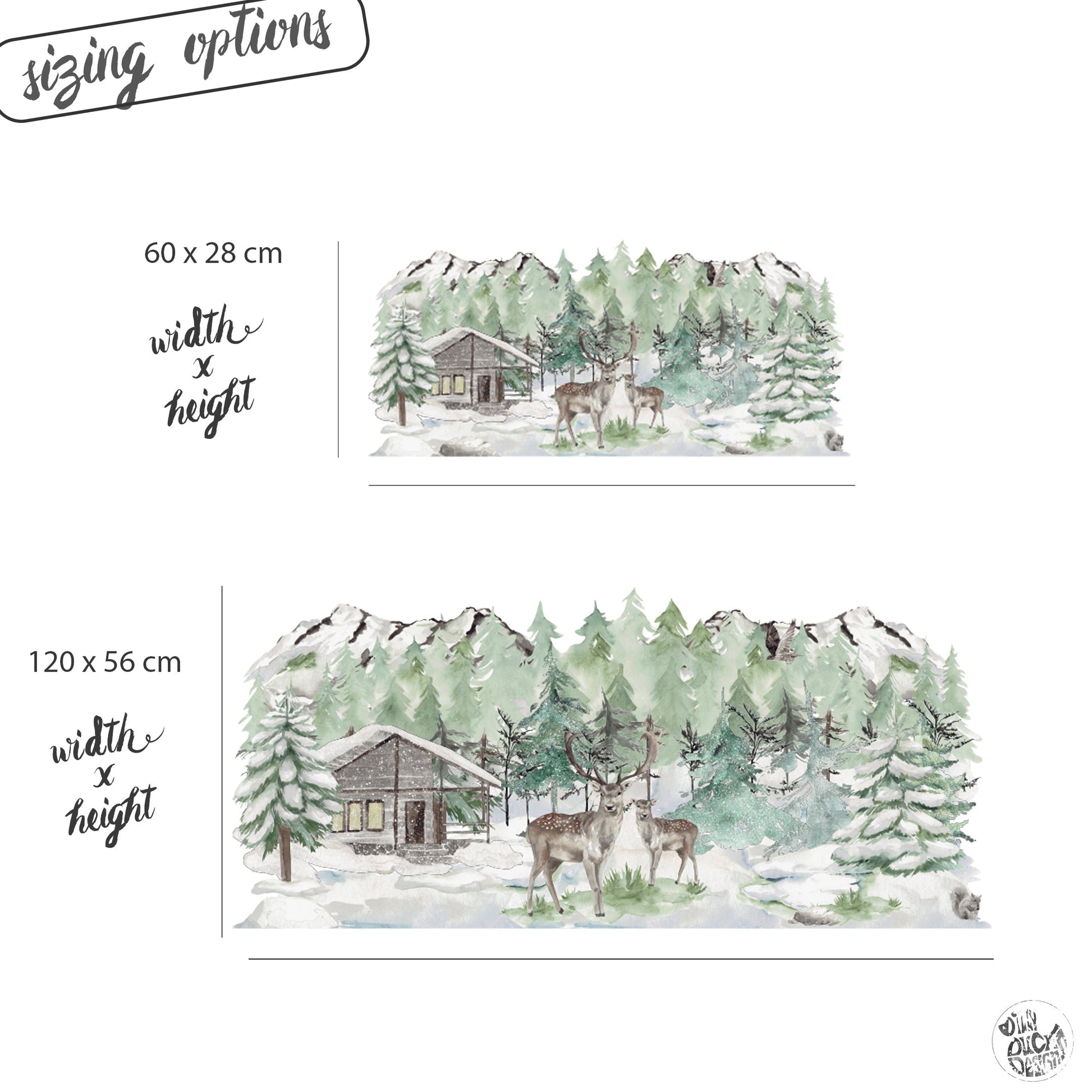 Decal Winter Forest Cabin & Deer Scene Window Decal Dizzy Duck Designs