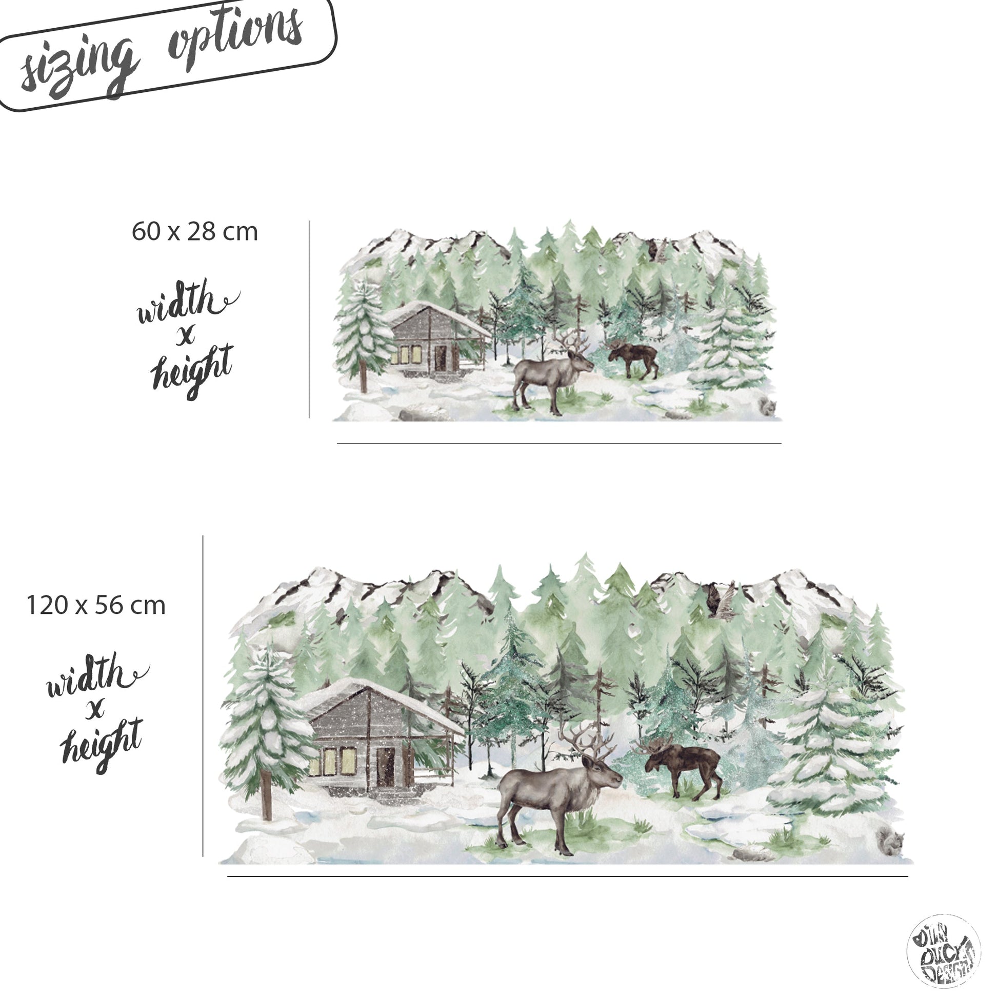 Decal Winter Forest Cabin & Moose Scene Window Decal Dizzy Duck Designs
