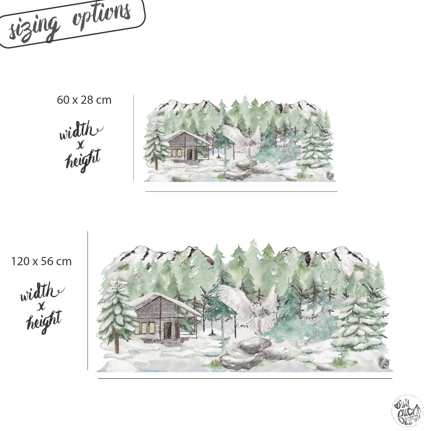 Decal Winter Forest Cabin & Owl Scene Window Decal Dizzy Duck Designs