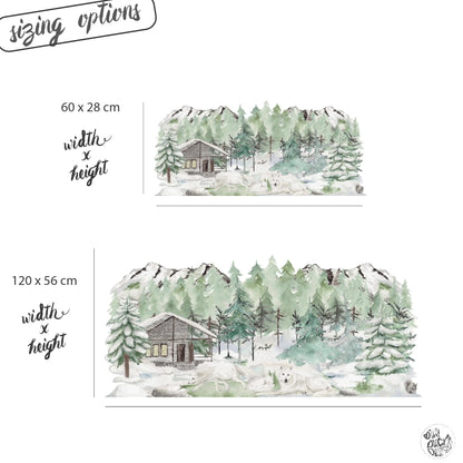 Decal Winter Forest Cabin & Wolf Scene Window Decal Dizzy Duck Designs