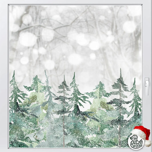 Decal Winter Snowy Forest Trees Christmas Border Window Decal Dizzy Duck Designs