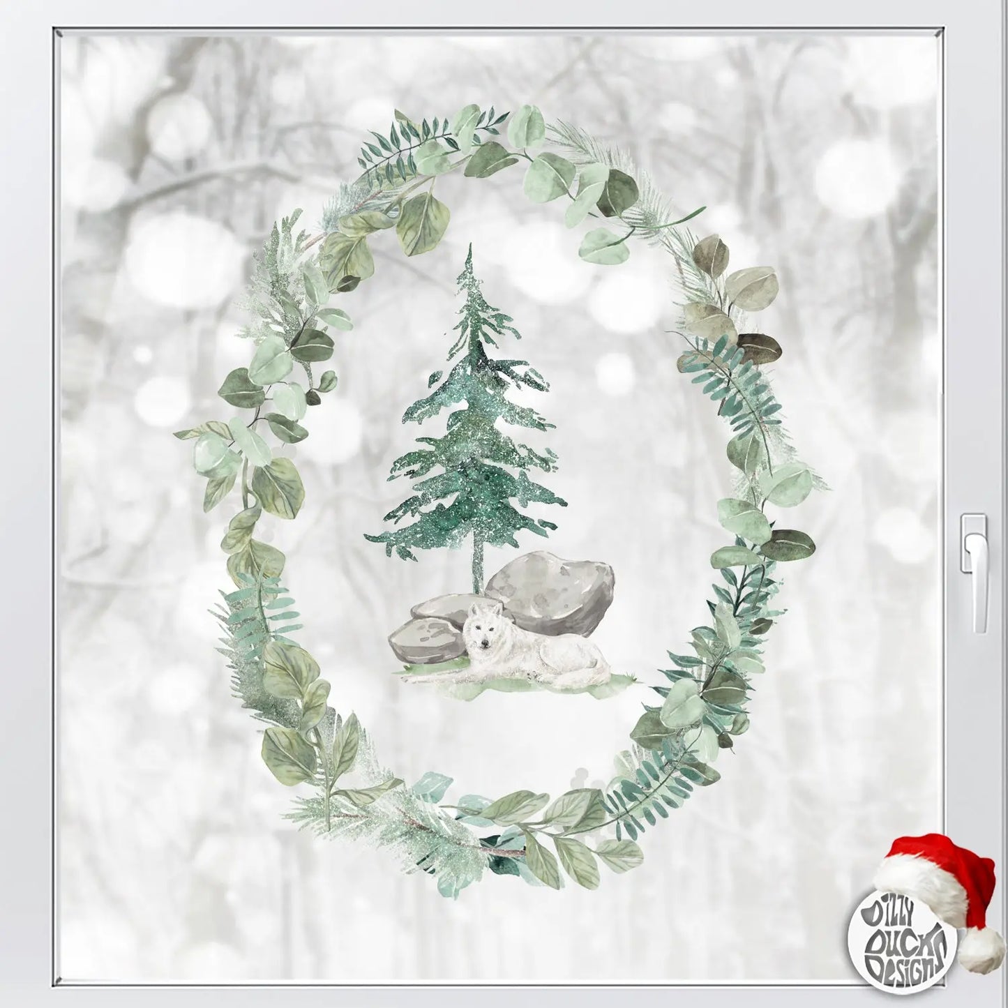 Decal Winter Wolf Wreath Window Decal Dizzy Duck Designs